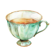 Elegant vintage teacup with a floral design and a handle, filled with tea. Perfect for illustrations, prints, and crafting projects.