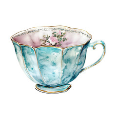 Elegant vintage tea cup with blue and pink floral details, perfect for tea parties and antique collections.