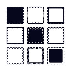 Square frames with wavy edges set. Silhouette scallop shapes.