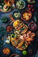 Fototapeta premium Tacos Platter with Shrimp and Avocado