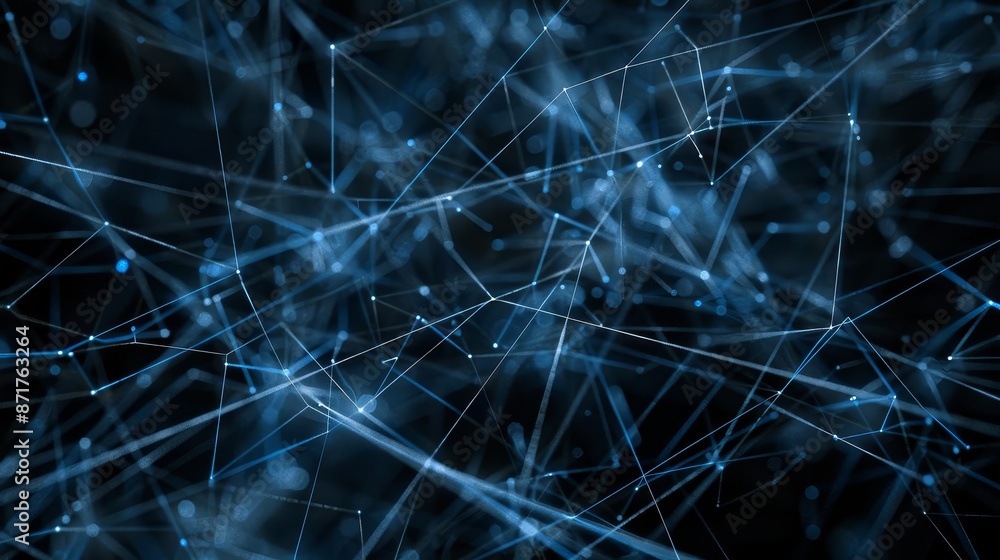 Poster abstract blue network - abstract blue network with glowing lines and dots, representing technology, 