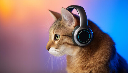 Profile of a cat wearing a headphone 