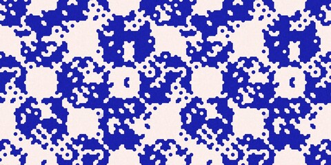 Faded electric blue glitch geo washed effect seamless border. Indigo dye grungy blotched distress abstract ribbon texture repeat. 