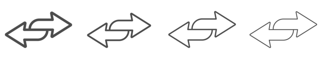 Lined double arrow icons in four direction flat vector icons collection