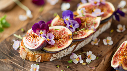 Figs sandwiches with eatable flowers