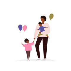 Father with two kids on white background.