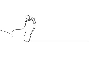 One continuous line drawing of bare foot. Elegance female leg in simple linear style. Concept of Wellness massage and Care about soft skin. Editable stroke. Doodle vector,