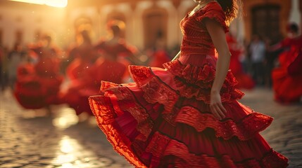 Woman Performing Flamenco Dance in a Colorful Dress, Embracing the Vibrant Folklore of Andalusia