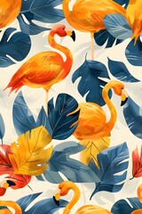 Pink Flamingo Art: Trendy Vertical Illustration with Nature Elements