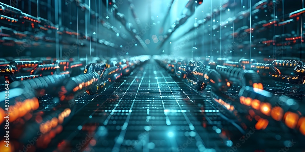 Aufkleber futuristic financial tech consultant analyzing blockchain networks in a modern office