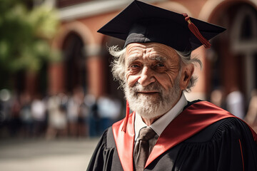 AI generative photo image of mature intelligent man graduation wearing tassel headwear hat