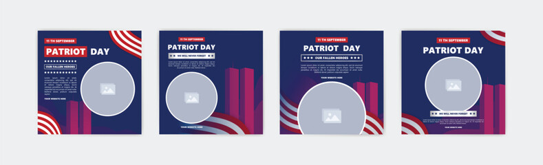 Fototapeta premium USA Patriot Day banner. Social media post template commemorating the September 11 attacks. Patriots Day. September 11. We will never forget.