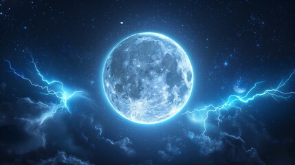 Obraz premium Full moon in the night sky with thunder and lightning