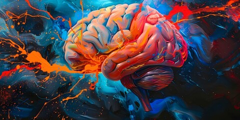 Vibrant abstract art capturing the essence of human brain's electrical energy. Concept Abstract Art, Human Brain, Electrical Energy, Vibrant Colors, Neuroscience