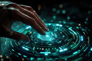 A hand is touching a green circle with a white dot in the middle