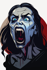 Portrait of a screaming vampire. Vector illustration.