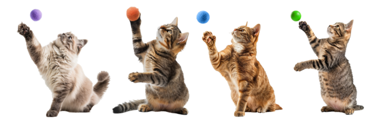 set of Little kitten playing with wool ball isolated on the transparent background