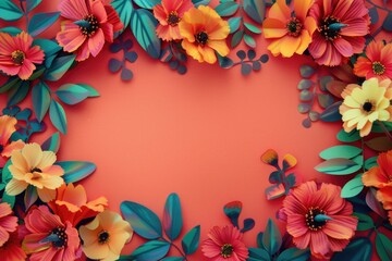 Fototapeta premium Paper Flower Frame Pink Background