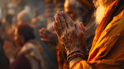 Obraz premium Closeup of pilgrims hands in prayer, focused and devout