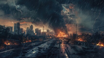 City on Fire at Night