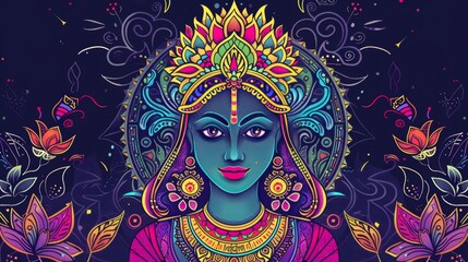 Vibrant Indian Goddess Illustration with Intricate Design. Navaratri