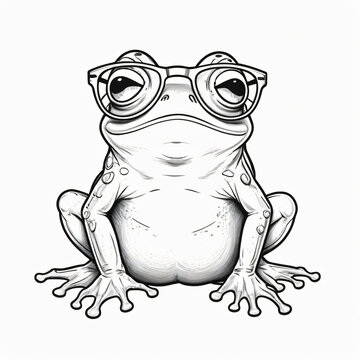 recommend clip art: A simple Black and white outline drawing of Frogs, Pond, Nature, Water Lilly