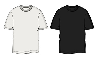 Short sleeve t shirt technical drawing fashion flat sketch vector illustration grey and black color template isolated on white background