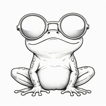 recommend clip art: A simple Black and white outline drawing of Frogs, Pond, Nature, Water Lilly