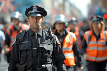 Police monitoring a strike protest, tense and controlled