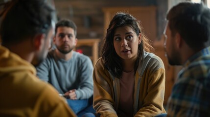Fototapeta premium Supportive Conversation Among Diverse Young Adults in a Group