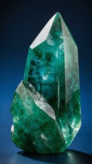 Fototapeta premium a single jade crystal is featured on a pure blue backg background