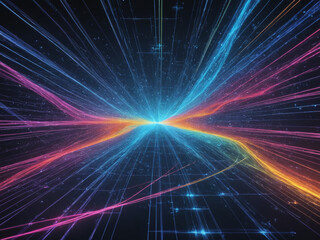 A mesmerizing visualization of data flow, with lines, nodes, and vibrant colors representing information exchange