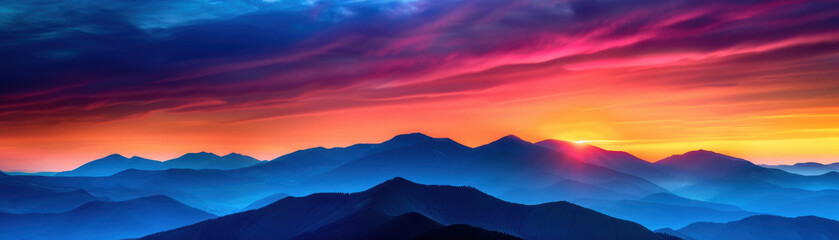Fototapeta premium A beautiful mountain range with a sunset in the background