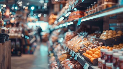 Blurred view of a supermarket aisle