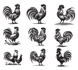 Rooster silhouette vector illustration style with white background © Md Mithu Mia