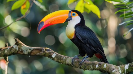 Obraz premium Toucan with a large, colorful beak perched on a branch