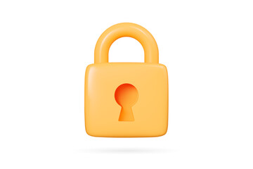3D Yellow locked padlock. Data protection and security concept. Close lock. Privacy and encryption. Cartoon creative design icon. 3D Vector illustration