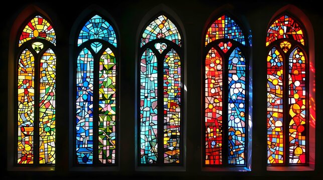 collection of colorful stained glass church windows