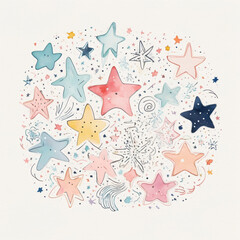 set of colorful hand painted stars, illustration. Design and print, cards, stickers, wallart