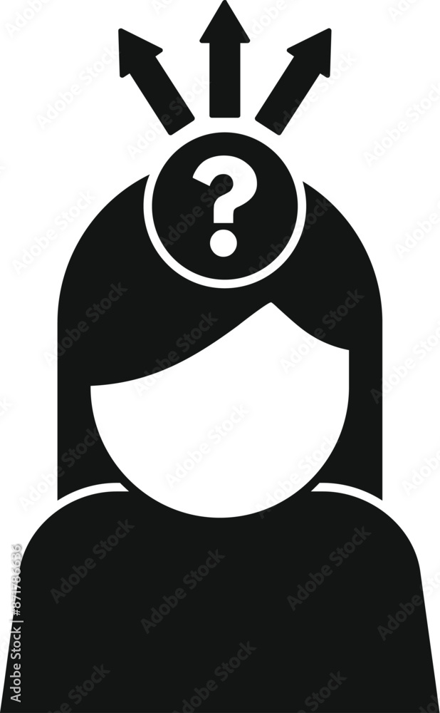 Aufkleber woman is pondering a question with three arrows pointing up, symbolizing different paths or choices