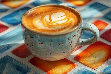 Cappuccino cup on the table in pop art style