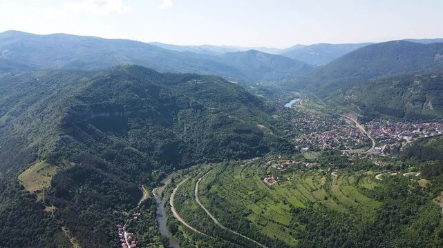 Amazing Aerial view of iskar gorge near village of Bov, Balkan Mountains, Bulgaria
