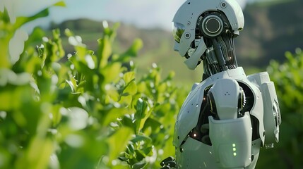 Fototapeta premium A Futuristic Robot in a Field of Green