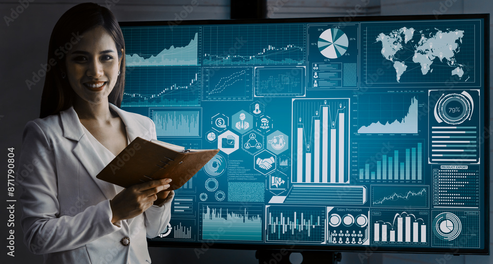 Aufkleber data analysis for business and finance concept. interface showing future computer technology of prof