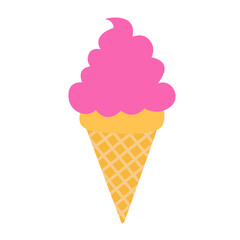 Ice cream in a waffle cone vector | Frozen dessert vector illustration | Pink Ice cream cone | Vanilla Icecream
