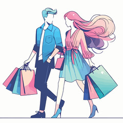 Vector image of a couple shopping