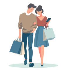 Vector image of a couple shopping