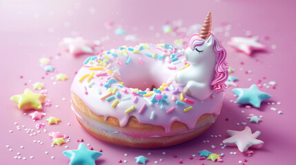 Donut with a unicorn design and pastel colors