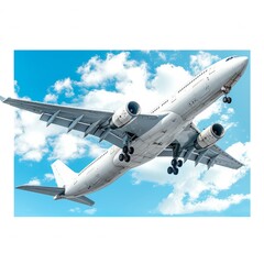 Modern Commercial Airplane Powered by Sustainable Fuel Taking Off Against Clear Sky - Eco-Friendly Aviation Technology Concept with Copy Space on White Background