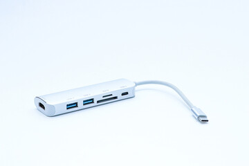 Laptop USB Type-C adapter with different connectors for connecting devices.
